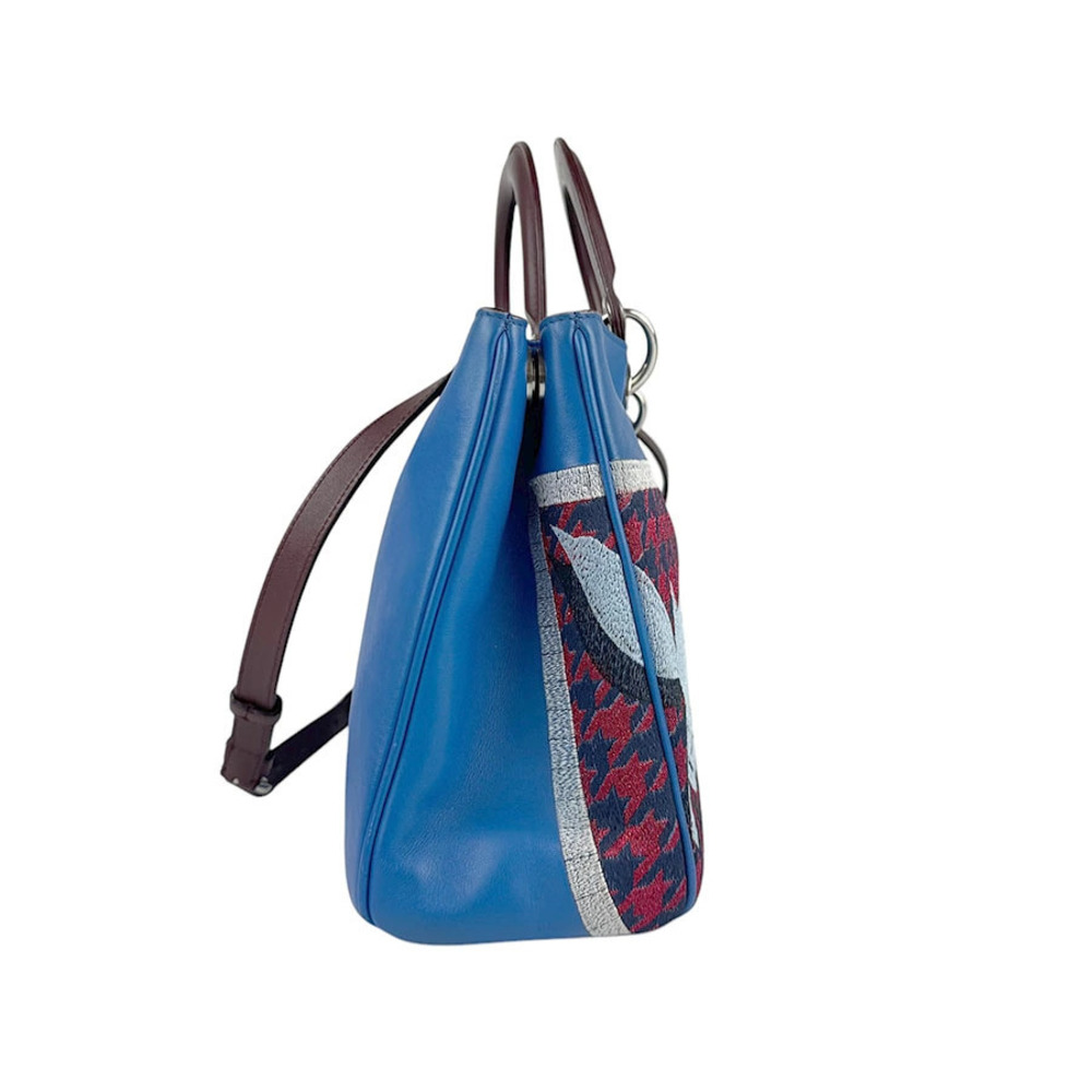 Dior  blue Burgundy leather silver 2way Christian Red Bag Shoulder Red Silver